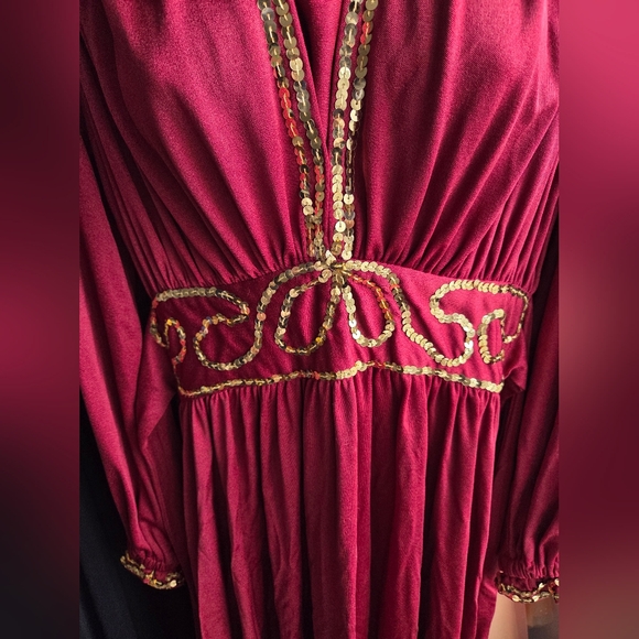 VTG Joy Stevens California Women’s Maroon Red Gold Sequin Maxi Dress Size 7/8 - Picture 5 of 7